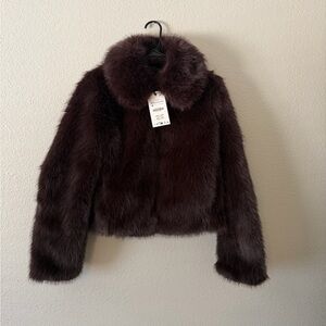 Zara women’s brown faux fur jacket size XS